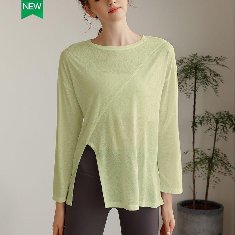 

Tencel Snowflake Cover up Sexy Yoga Clothes Women Loose Slimming Breathable Long sleeves Shirt Running Fitness Exercise Top Light yellow XL