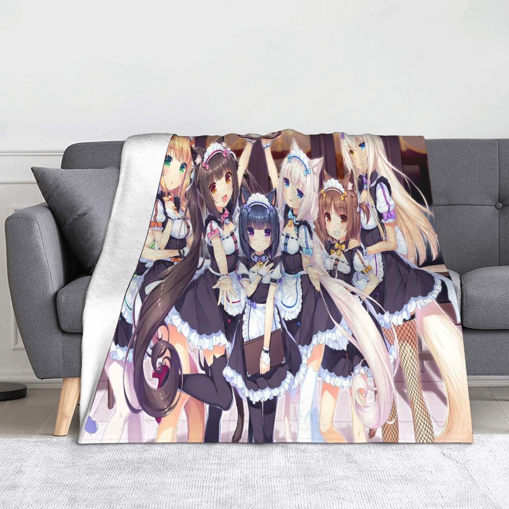 Anime Nekopara Cartoon Blanket Chocola Vanilla Maple Flannel Awesome Breathable Throw Blankets for Bedspread AutumnWinter