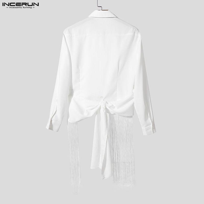 INCERUN Herren Reverskragen Langarm Überkreuzt Vorne Cropped Lässige Quasten Hemden Oberteile