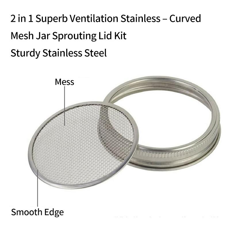 86Mm Wide Mouth Sprouting Jar Plastic Bean Sprouting Cap Seedling Tray With Stainless Steel Screen Mesh Cover Sprout Maker