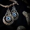 Bohemian Devil Eyes Moon Sliver Color Filigree Colored Gemstones Dangle Earrings for Women Gothic Halloween Party Jewelry Gifts