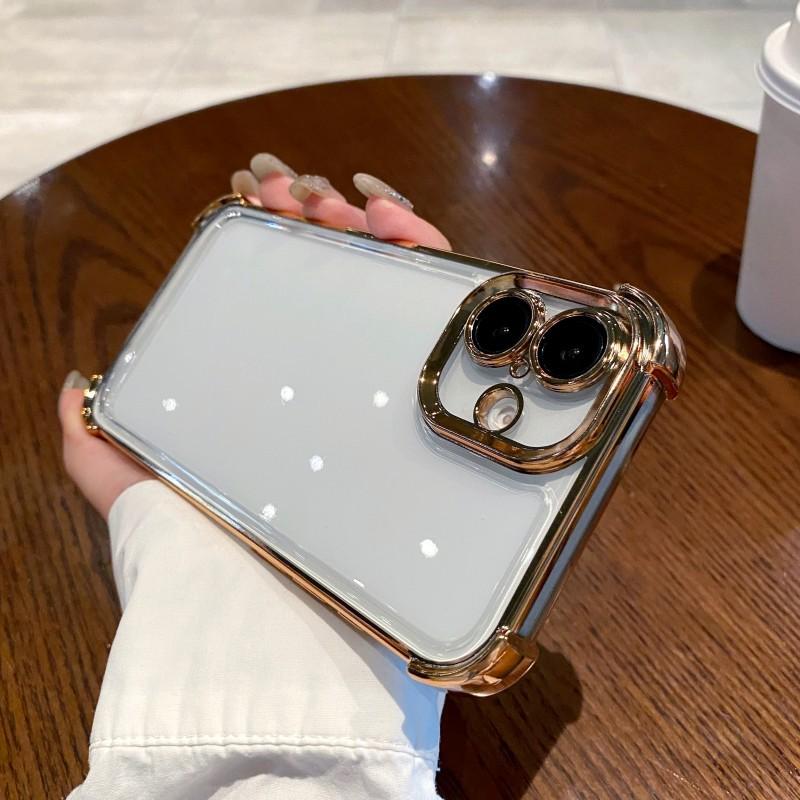 Applicable To IPhone16ProMax Electroplated Four Corner Anti-fall Transparent Mobile Phone Case Space Shell Apple 15 Hard Shell Soft Edge
