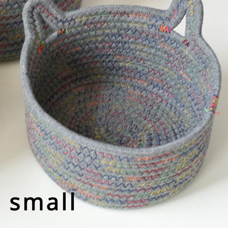 Desktop Storage Sets Cat Ear Organizer Cosmetic Snacks Sundry Keys Woven Storage Basket