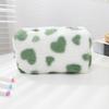 Fuzzy Makeup Bag Fluffy Plush Zipper Cosmetic Pouch with Heart Pattern Cute Pencil Case Travel Toiletry
