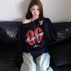 Y2K Sport Casual Oversize Hoodies Women Long Sleeve Sweatshirt Off Shoulder Top Back School Vintage Basic Tees Autumn Winter