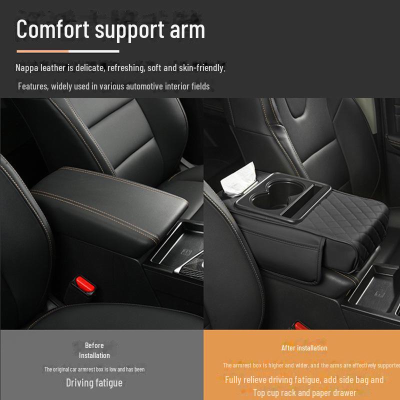 Car Central Armrest Storage Pad with Tissue Box & Cup Holder