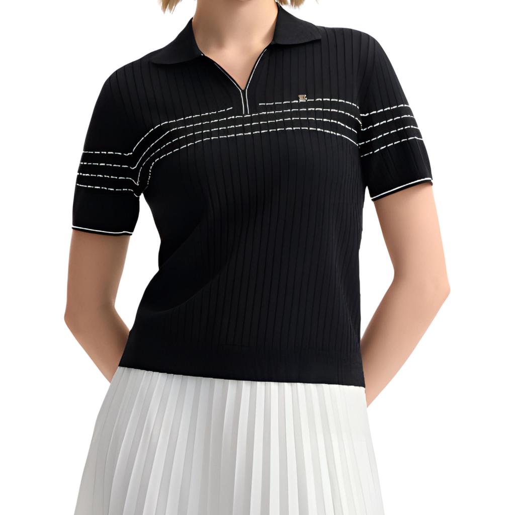 FILA White Series Fashion Simple Casual Versatile Comfortable Knit Short Sleeve T-Shirt Women Tops Legendary-Blue F11W523409F-NV