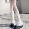 Aesthetic Elegant Layered Ruffle Lace Trim Leg Warmer for Women Cable Knit Leg Sleeve Covers Footless Socks with Bowknot