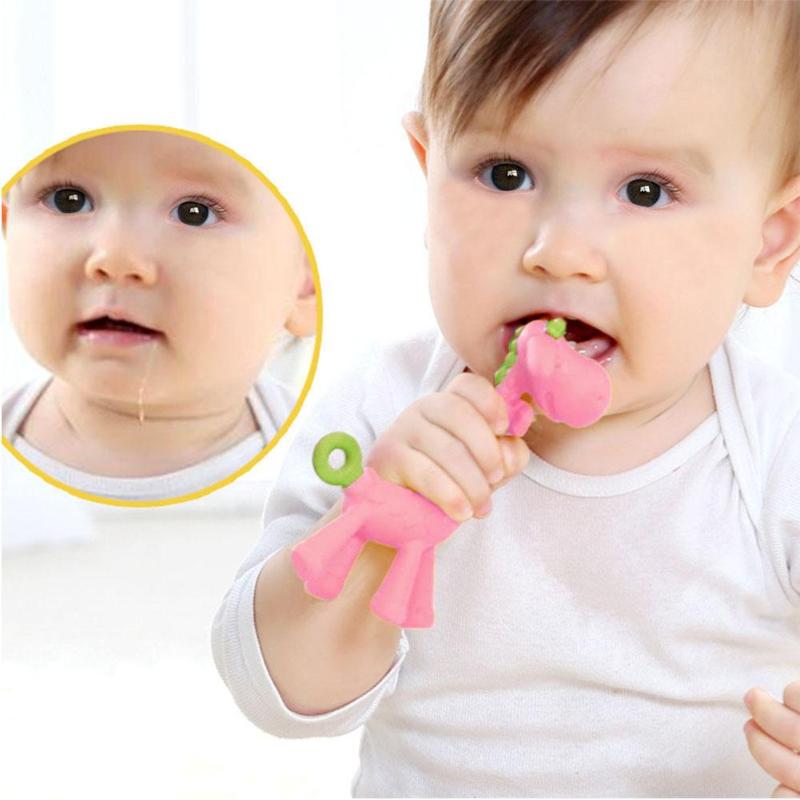 Toddler Giraffe Training Spoon Baby Teether Soft Silicone Teething Chewable Toy