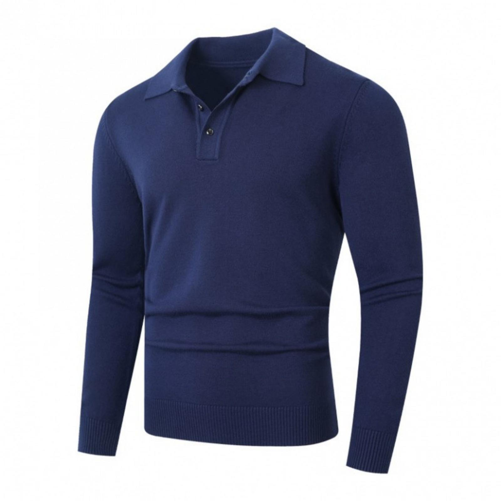 

Men s Casual, Form-fitting Solid-color Square-neck Button Knitted Long-sleeved Sweater XL тёмно-синий