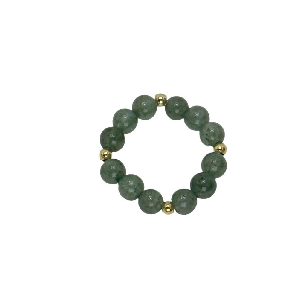 Natural Green Water Agate Beaded Ring - Elastic Cord, Crystal Stone, Niche Chinese Style