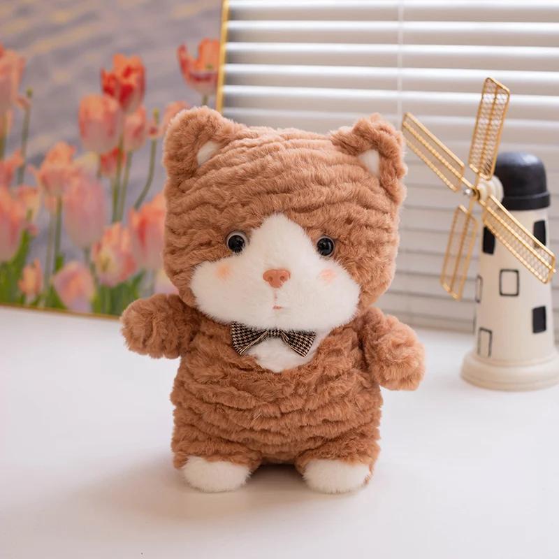 23cm Naughty Cat Plush Toy Kitten Soft Stuffed Doll  White Brown Pussycat Mewed Cute Birthday Gift for Kids Home Decor