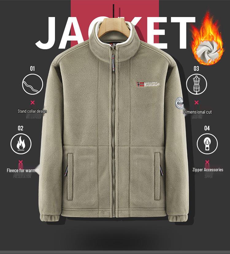 Norsko Jednobarevná fleecová mikina - Hřejivý outdoorový kardigan pro volnočasové sporty