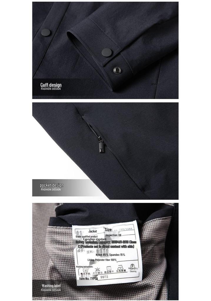 Men's Lightweight Lapel Workwear Jacket - Spring/Autumn Micro-Elastic Non-Iron Spandex Coat