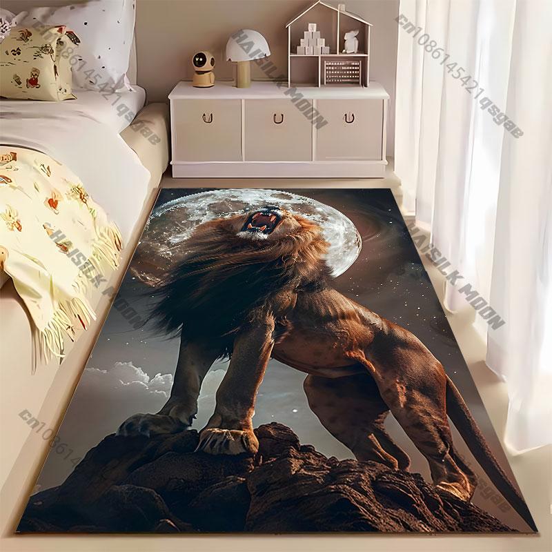 Majestic Lion Under Full Moon Carpet Yoga Living Room Room Decor Children's Crawling Mat Doormat Area Rug Games Mat