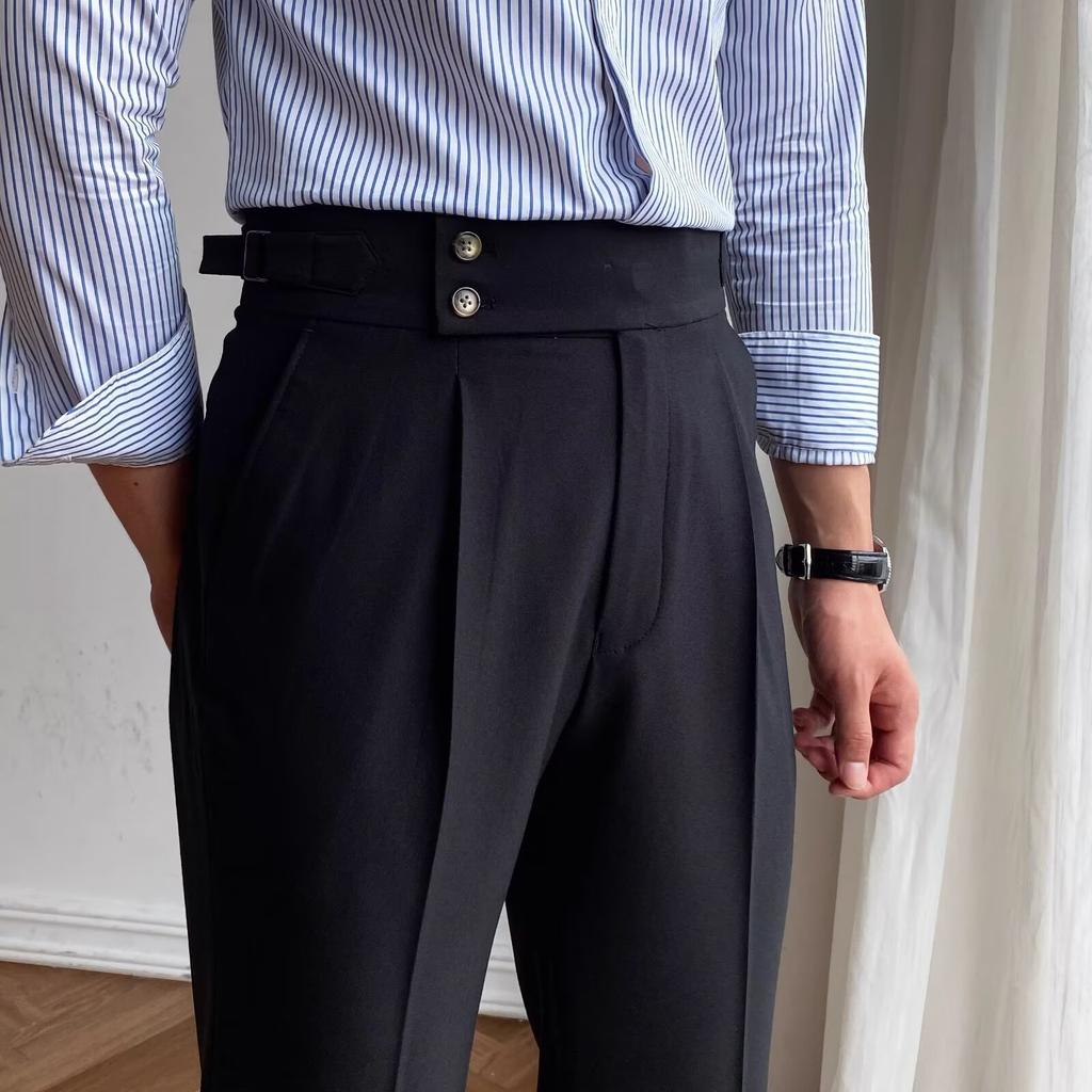 Mode hoher Sinn Neapel lässige Hose Herren bügelfrei Business Italienisch Pariser Schnalle hohe Taille gerade lange Hose