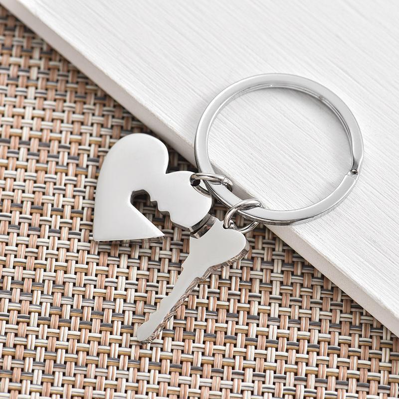 Couple Love Heart Stainless Steel Keychain Splicing Peach Heart Design Fashion Bag Pendant Practical Daily Gift