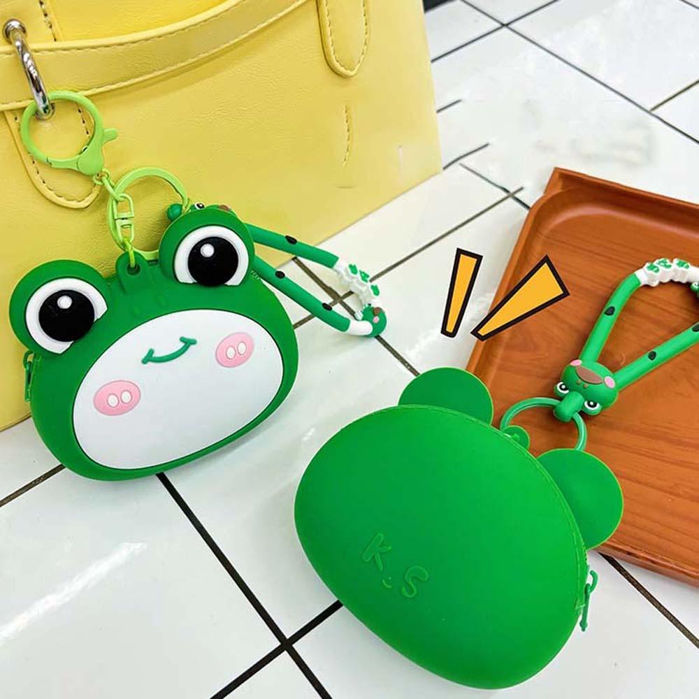 Key Ring Hamburger Coin Purse Portable Cartoon Silicone Wallet Green Frog Storage Bag  Kids