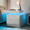 Nightstand LED Bedside Table Cabinet Lights Modern End Side with 2 Drawers for Bedroom (White Stone)