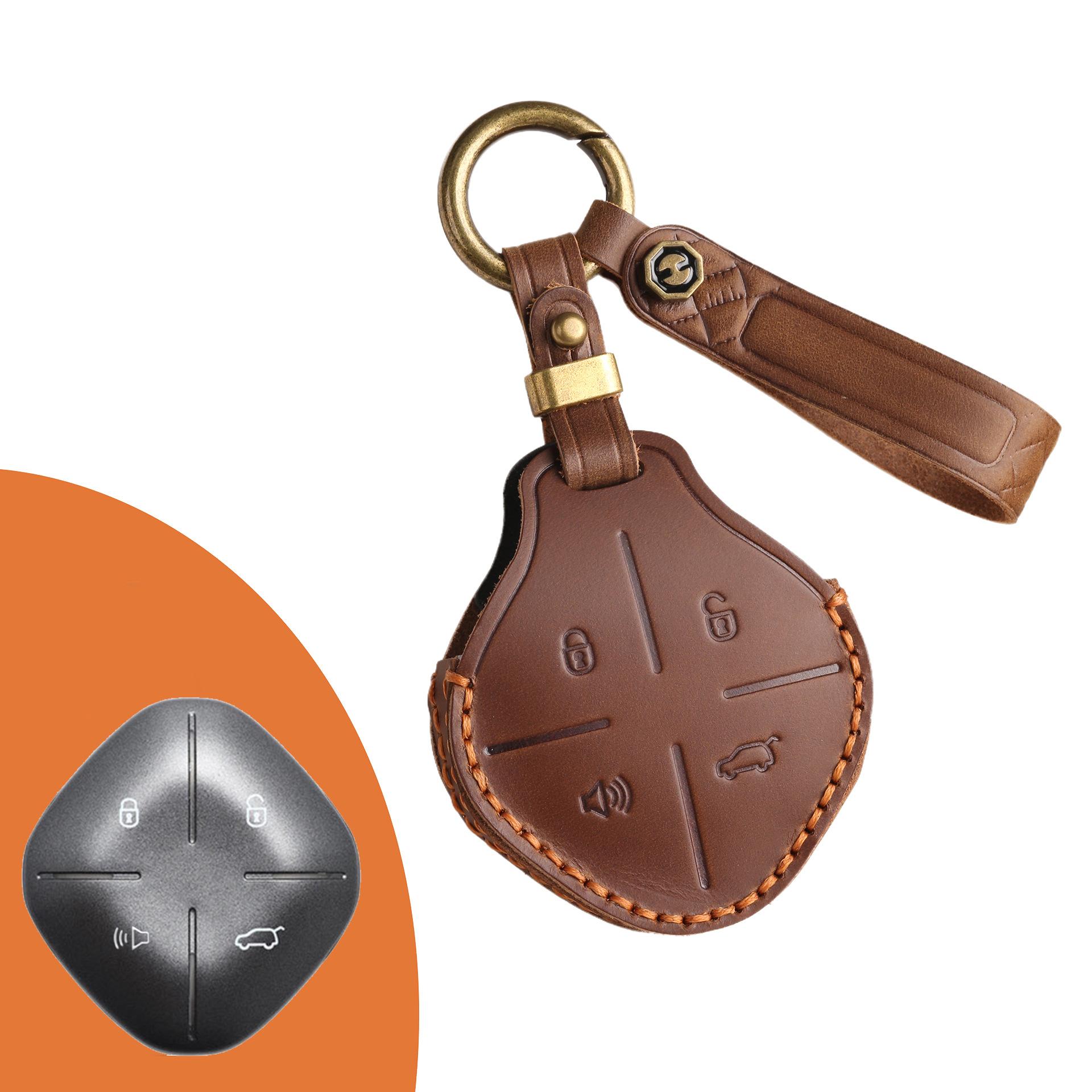 

Applicable to 2024 new Jietu Dasheng leather pure handmade high-end key cover case bag buckle car supplies коричневый