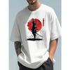 Men's Summer Fashion Casual Loose Japanese Samurai Pattern Printed Round Neck Short Sleeved T-shirt Top