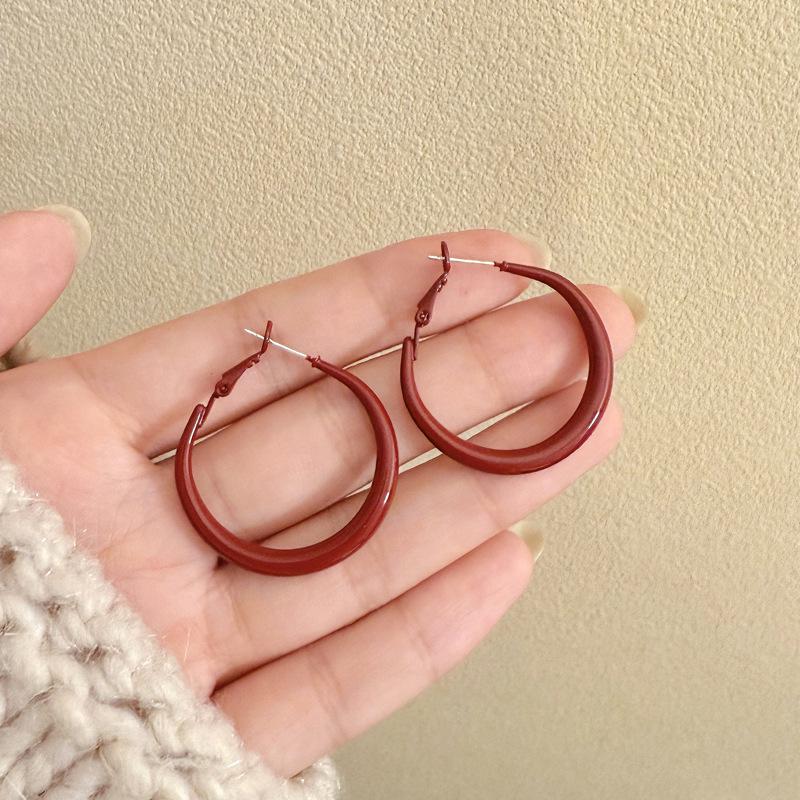 

Серьги-кольца Анх из серебра 925 пробы красного цвета - Элегантный гонконгский стиль, Уникальная модная бижутерия