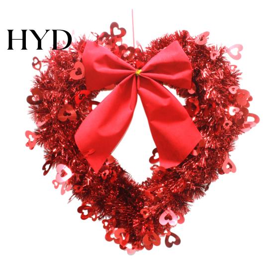 Heart Wreath for Fireplace Tinsel Shaped with Bow Front Door Valentine s Day Holiday Decor Red Pink Wedding Party Anniversary Wall Festive Home M
