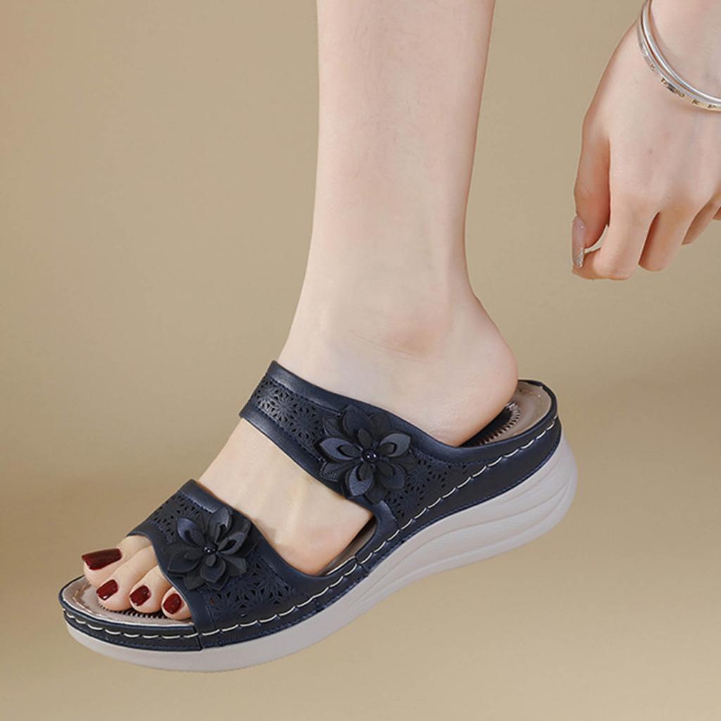 Blumen Sandalen für Damen Bequeme Keilabsatz Slides Sommer Elegante Slip-On Sandalen Lässige Plateau Laufschuhe Sandalias Femininas