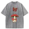 Dancing Mushroom Skeleton Fairy Print Washed T-Shirt Women Summer Casual T Shirts Cotton Streetwear Loose Clothes