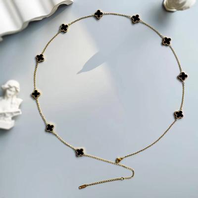 Neues vierblättriges Kleeblatt Zehn Blumen 70CM Anhänger Mode Doppelseitige vierblättrige Kleeblatt-Halskette Titanstahl Damen-Halskette