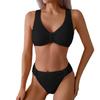 Women's Ribbed Knit Bikini Set Two Piece Swimsuit with V-Neck Top and High Waist Bottoms Swimwear for Beach