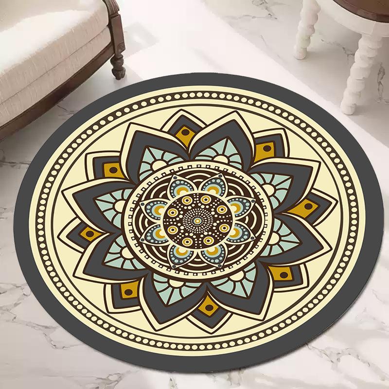 Tappeti Rotondi in Velluto di Cristallo per Camera da Letto e Tappeti per Decorazione Casa Soggiorno Stile Etnico Nordico Tappetini da Pavimento Boho Retro