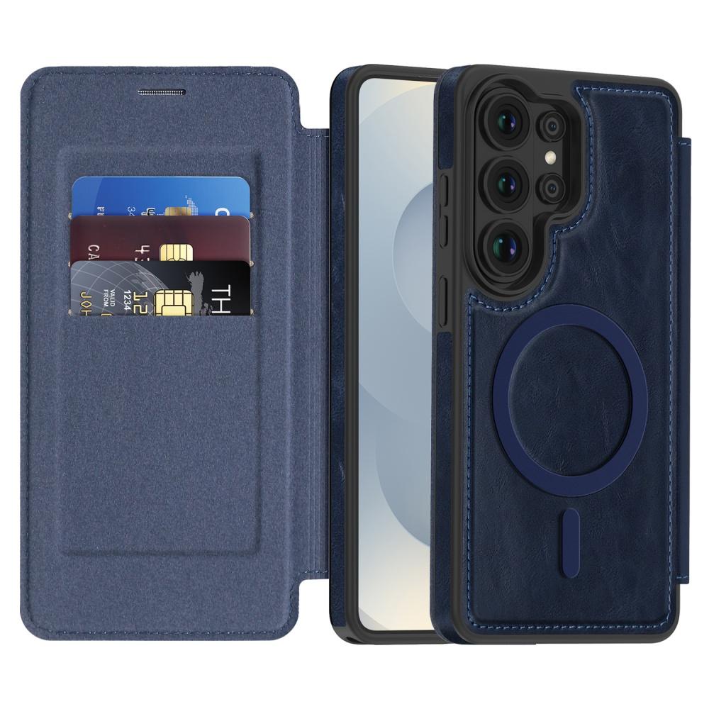 Man Business Leather Magnetic Case for Samsung S26 S25 Ultra Coque S25 Edge FE For Magsafe Faux Leather Cards Slot Phone Cover