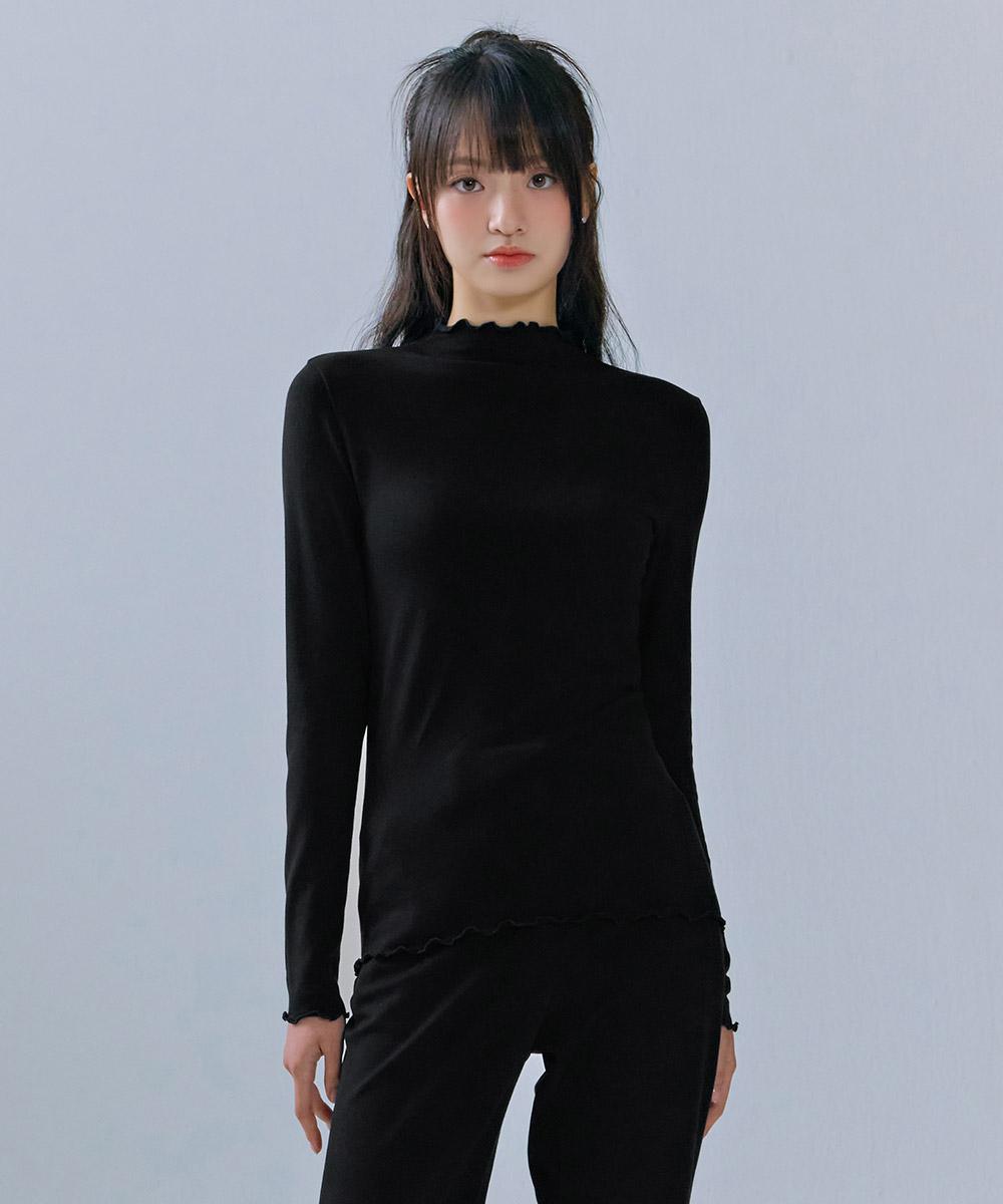 Chase Cult Women S Frill Point Mock Neck T-Shirt-Cfzg5153C03 Black/85