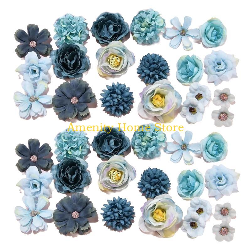 F26C Set of 40 Silk Flower Assortment Colorful Artificial Florals Roses Dahlias Peonies for Event Decoration Party Supplies