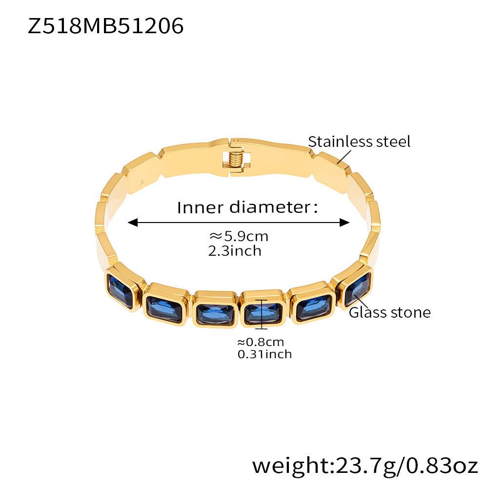18K Gold Plated Stainless Steel Bracelet with Square Colored Glass Stones In Trendy European and American Niche Design - Fade Resistant.