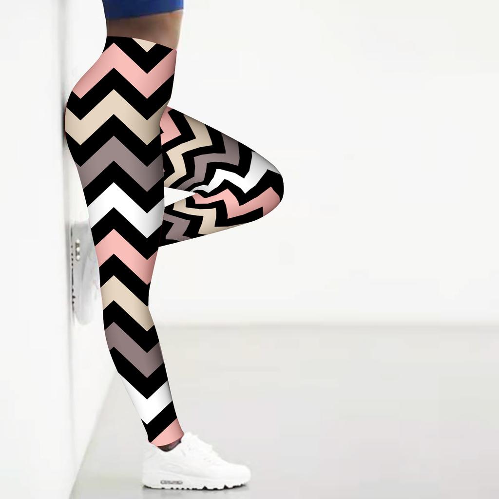 Damen Leggings mit bunten Stick-Prints, Stretch-Yoga-Leggings, Fitness, Laufen, Fitnessstudio, Sport, aktive Hose
