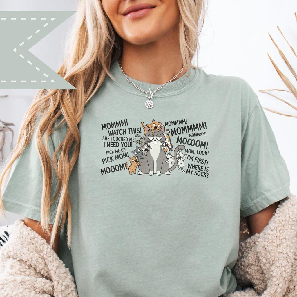 Tired Mom Graphic Shirt, Comfort Colors® Cat Mom Tee, Mother's Day TShirt, Mom Appreciation Gift
