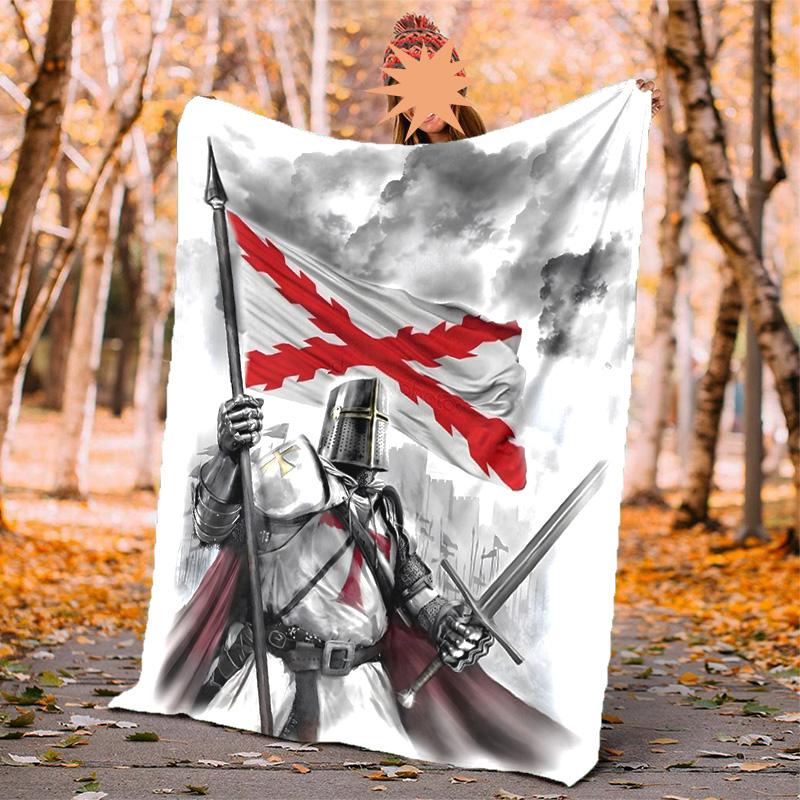 Cross Templars Knight Flannel Blanket Soft Warm All-Season Throw, Design for Camping, Car Travel, Hiking Sofa, Bed, Office Perfect Gift for Parties
