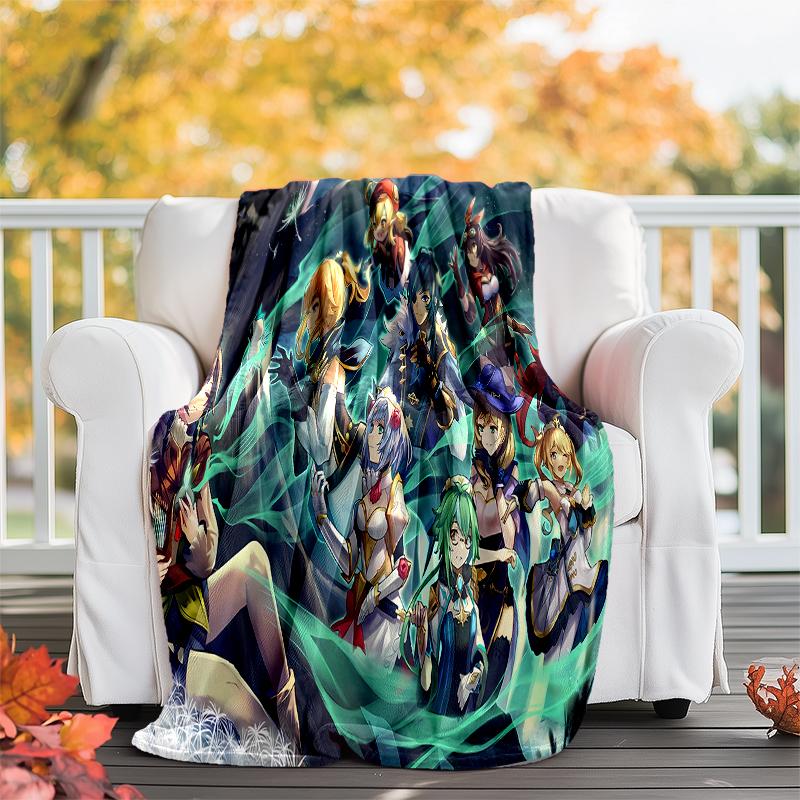 Genshin Impact characters printed throw blanket—soft,warm;versatile blanket for all seasons—perfect as &air-conditioning throw,nap blanket