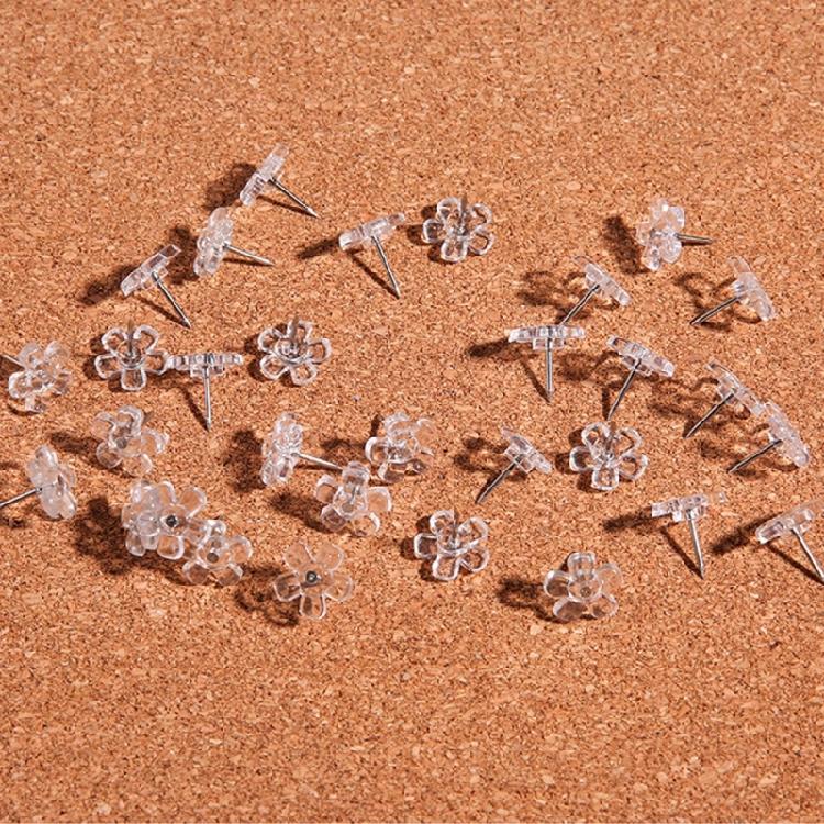 Pack of 100 Clear Flower Push Pins for Office Bulletin Board Cork Board Notice Board Pin Flat Head Push Pins for Hanging