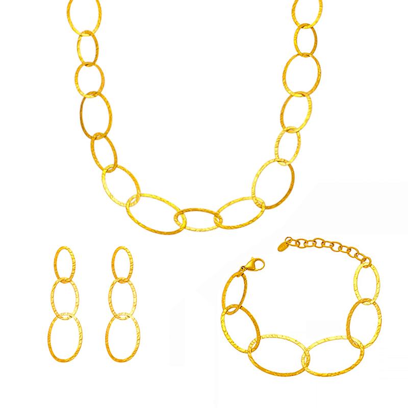Thick Chain Necklace Bracelet Earrings In Stainless Steel With 18k Gold Plated Necklaces Bracelets Dangle Earring Set For Women