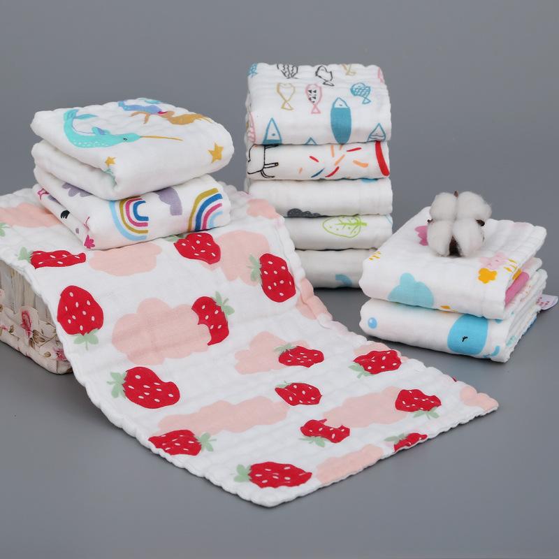 6 Layer Pure Cotton Gauze Kids Square Towel Soft Absorbent Printed Face Wash Cloth Baby Bib