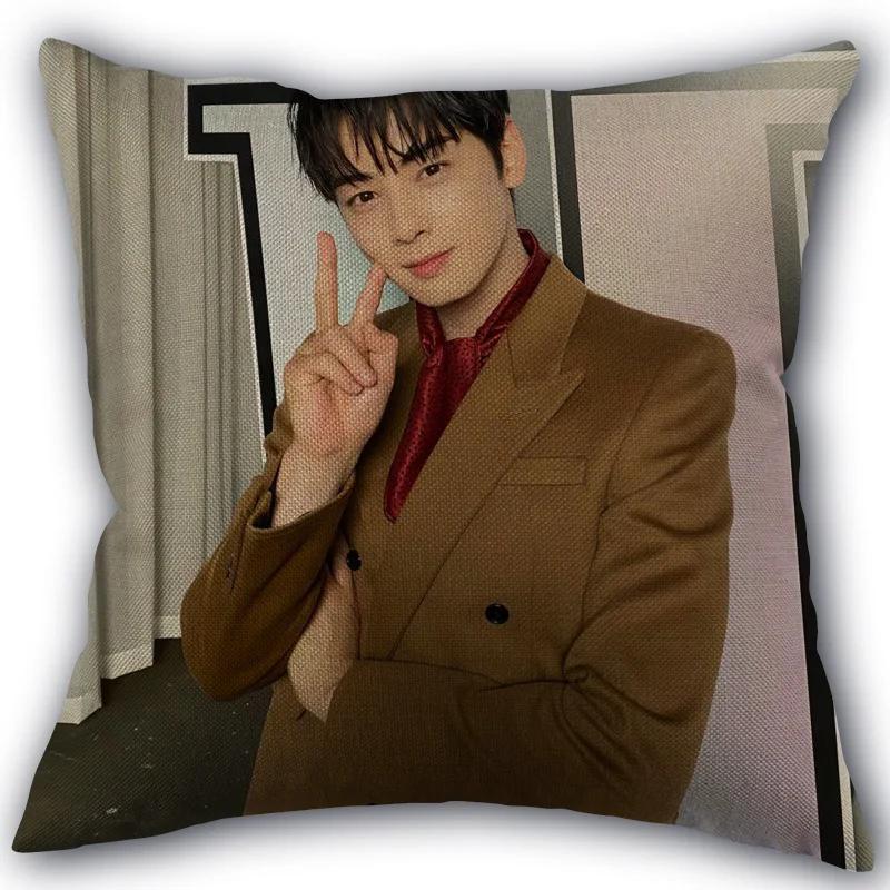 Kpop Cha EunWoo Pillowcase New Cotton Linen Fabric Square Zipper Pillowcase 45X45 Wedding Decorative Pillow cover