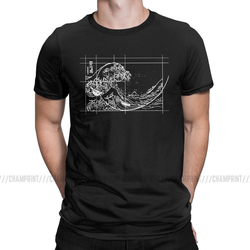 Hokusai trifft Fibonacci-Folge Goldener Schnitt Herren T-Shirt Mathe Technik Geek Lässige T-Shirts Rundhals-T-Shirts Übergrößen Oberteile