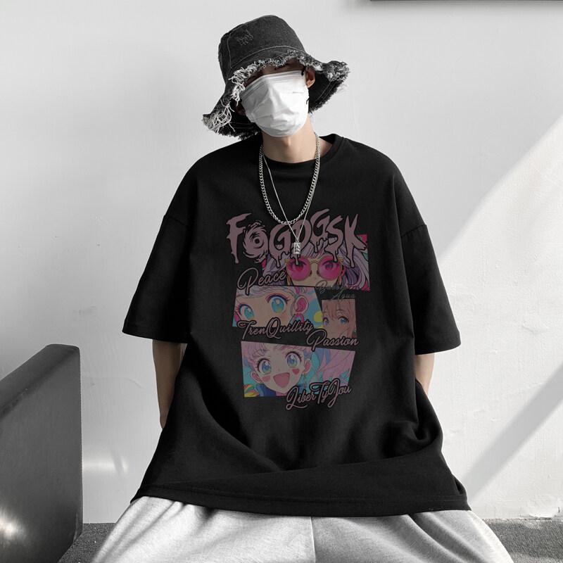 Unisexs Cotton Tshirts White 5XL Unisexs Oversized T Shirt Summer Casual Wear Letter Anime Print Tee Shirts for Unisex Male Clothes