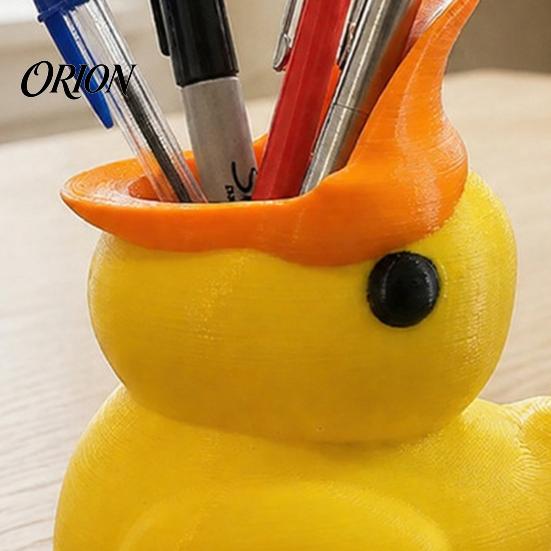 Office Supplies Organizer Cute Yellow Duck Pencil Holder, Creative PLA Stationery Organizer, Stable Pen Holder Desktop Cup for Home And Classroom Back