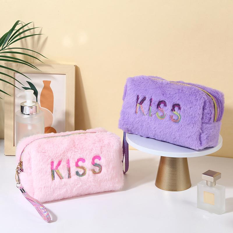 Plüsch Kosmetiktasche Kosmetiktasche für Damen, Reißverschluss Groß Einfarbig Reise Kulturbeutel Reise Make-up Toilettenbeutel Waschbeutel
