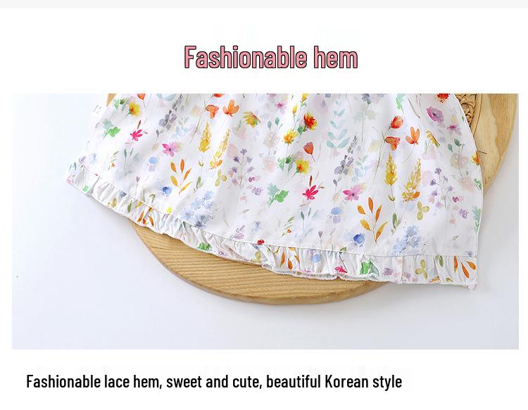 2026 New Korean Style Floral Princess Spaghetti Strap Two-Piece Summer Set for Girls