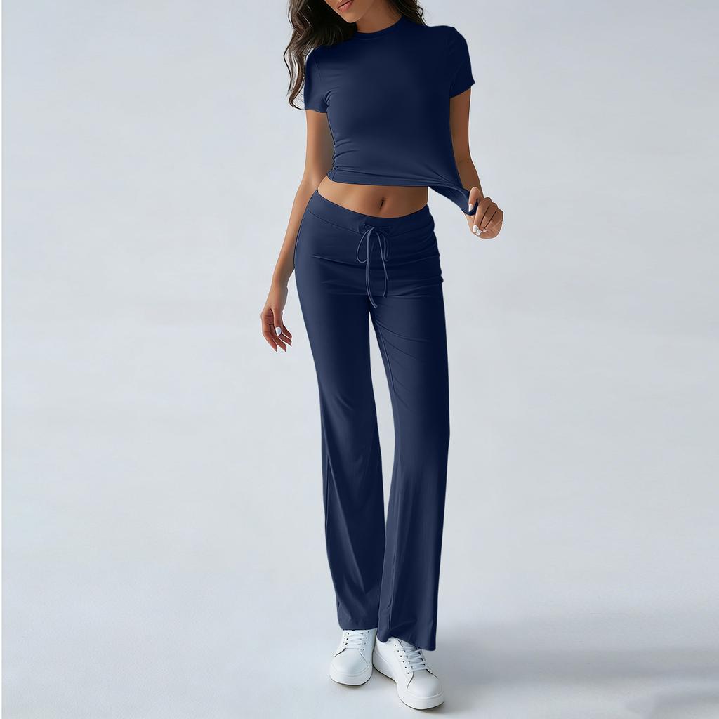 Women's Color Casual Top And Pants Fashion Two-piece Set
